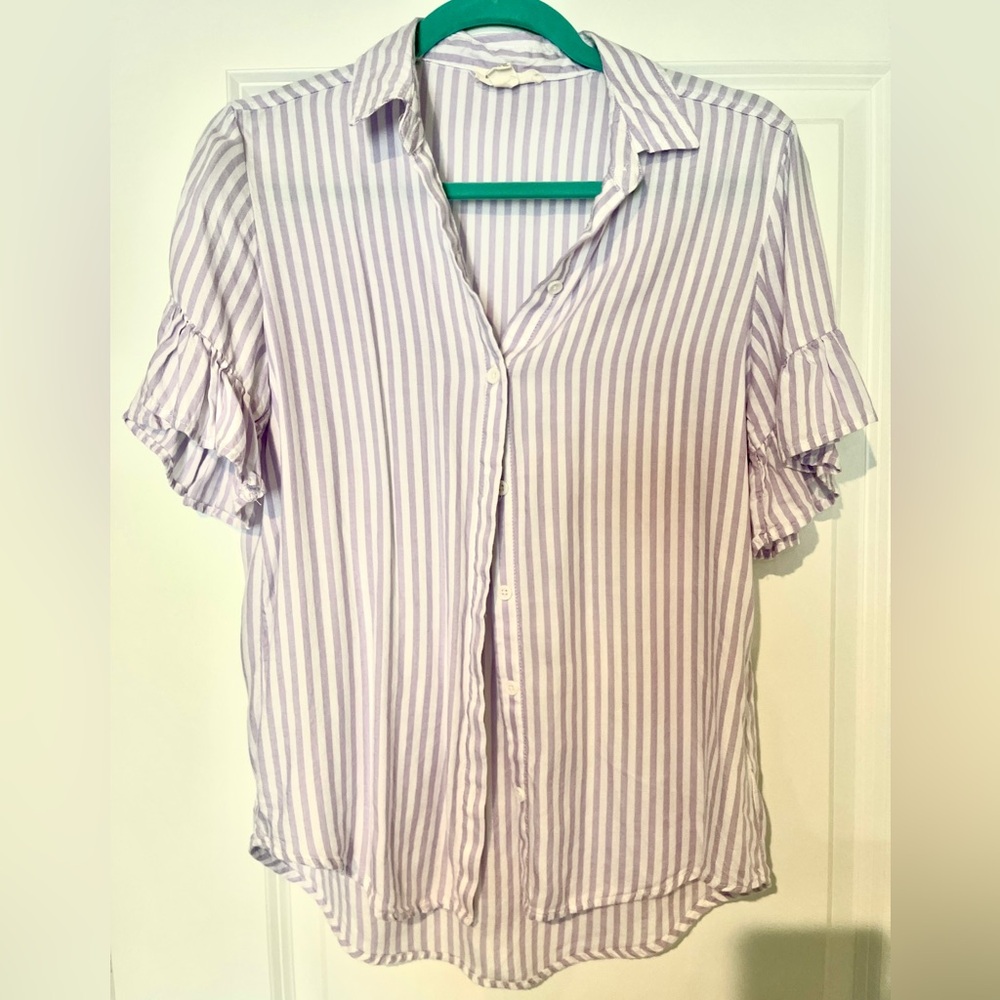 Linen Striped Purple Blouse